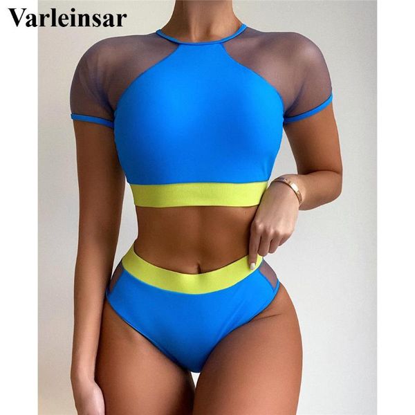 women's swimwear short sleeve mesh splicing female swimsuit high waist bikini women two-pieces set bather bathing suit swim v2871, White;black
women's swimwear short sleeve mesh splicing female swimsuit high waist bikini women two-pieces set bather bathing suit swim v2871, White;black