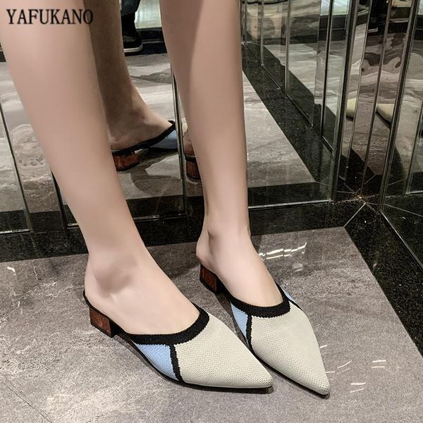 fashion mixed colors baotou half slippers 2021 summer shoes knitted square heel pointed toe high-heeled mules women slides, Black
fashion mixed colors baotou half slippers 2021 summer shoes knitted square heel pointed toe high-heeled mules women slides, Black