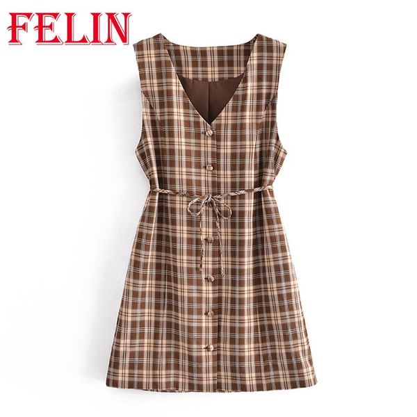 women dress 2021 summer brown vintage check lace v-neck sleeveless chic slim mini dresses mujer vestidos casual, Black;gray
women dress 2021 summer brown vintage check lace v-neck sleeveless chic slim mini dresses mujer vestidos casual, Black;gray