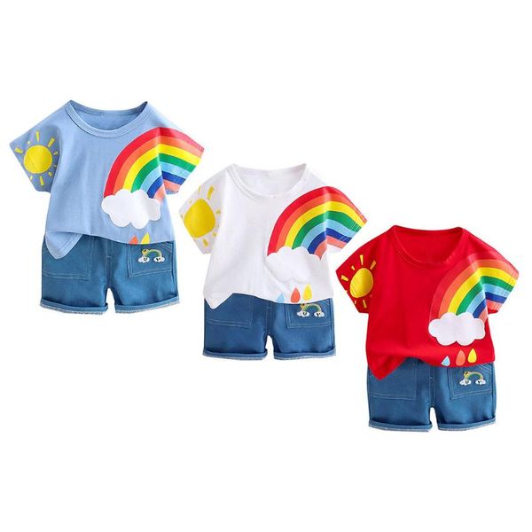 family matching outfits rainbow print t-shirt summer children's clothing boys short sleeve kids sweatshirt child's cotton clothes, Blue
family matching outfits rainbow print t-shirt summer children's clothing boys short sleeve kids sweatshirt child's cotton clothes, Blue