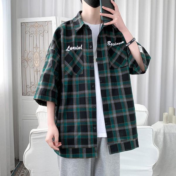 men's casual shirts 2021 half-sleeved shirt trend plaid spring and summer loose large size fat personality wild cotton, White;black
men's casual shirts 2021 half-sleeved shirt trend plaid spring and summer loose large size fat personality wild cotton, White;black