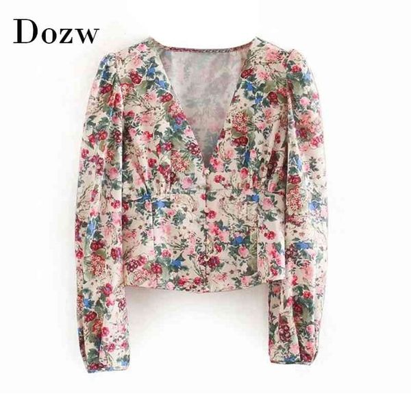 women chic deep v neck crop blouses floral print vintage shirt tunic long sleeve stylish casual blouse with buttons 210515, White
women chic deep v neck crop blouses floral print vintage shirt tunic long sleeve stylish casual blouse with buttons 210515, White