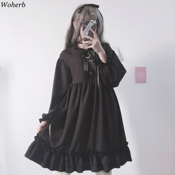 woherb 2021 japanese gothic summer chiffon dress women vintage bow bandage ruffle black lolita dresses vestidos robe femme 21664, Black;gray
woherb 2021 japanese gothic summer chiffon dress women vintage bow bandage ruffle black lolita dresses vestidos robe femme 21664, Black;gray