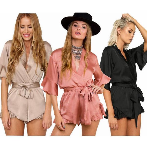 women's jumpsuits & rompers fashion ruffles satin sleepwear elegant women deep v neck jumpsuit romper short sleeve playsuit bow beach o, Black;white
women's jumpsuits & rompers fashion ruffles satin sleepwear elegant women deep v neck jumpsuit romper short sleeve playsuit bow beach o, Black;white