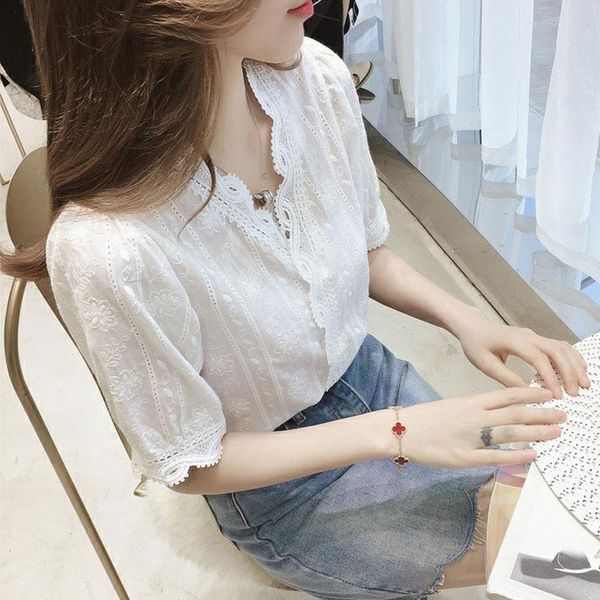 women's blouses & shirts summer short sleeve lace shirt white fashion v neck hollow blouse plus size sweet embroidery slim 13487
women's blouses & shirts summer short sleeve lace shirt white fashion v neck hollow blouse plus size sweet embroidery slim 13487