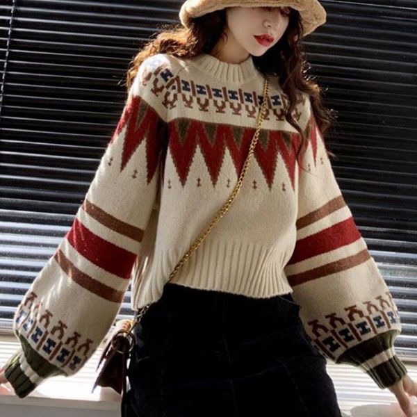 women's sweaters argyle cropped sweater round neck loose slimming mori style idle all-matching short autumn and winter, White;black
women's sweaters argyle cropped sweater round neck loose slimming mori style idle all-matching short autumn and winter, White;black