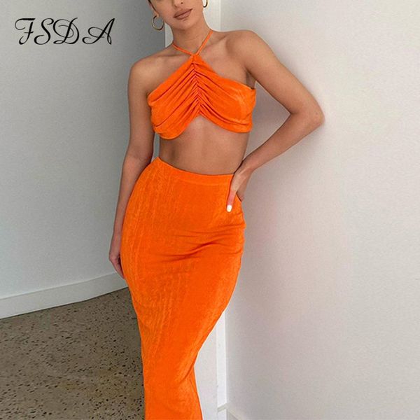 2021 women set sleeveless halter neck crop summer and bodycon skirt midi black two piece sets orange party outfits, Black;white
2021 women set sleeveless halter neck crop summer and bodycon skirt midi black two piece sets orange party outfits, Black;white