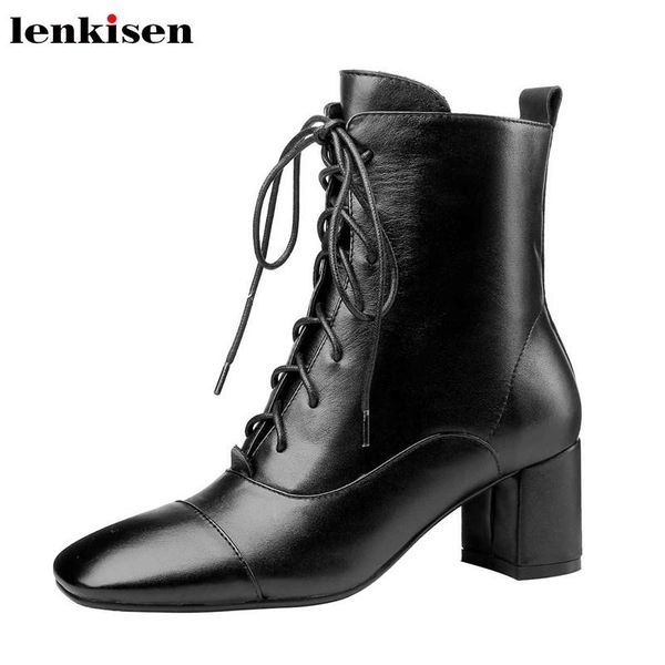 boots lenkisen solid cow leather lace up elegant ladies shoes square toe high heels winter daily wear keep warm women ankle l98, Black
boots lenkisen solid cow leather lace up elegant ladies shoes square toe high heels winter daily wear keep warm women ankle l98, Black
