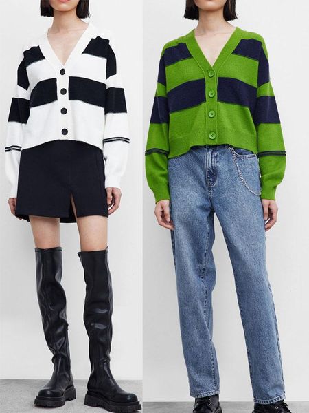 women's knits & tees 2021 fall products fashion sweet v-neck long sleeve color block stripe loose casual knit cardigan jacket, White
women's knits & tees 2021 fall products fashion sweet v-neck long sleeve color block stripe loose casual knit cardigan jacket, White