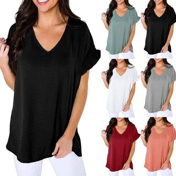 women's t-shirt solid black womens ruffle sleeve summer tshirt v-neck oversized casual flowy short tee shirts camisetas de mujer, White
women's t-shirt solid black womens ruffle sleeve summer tshirt v-neck oversized casual flowy short tee shirts camisetas de mujer, White
