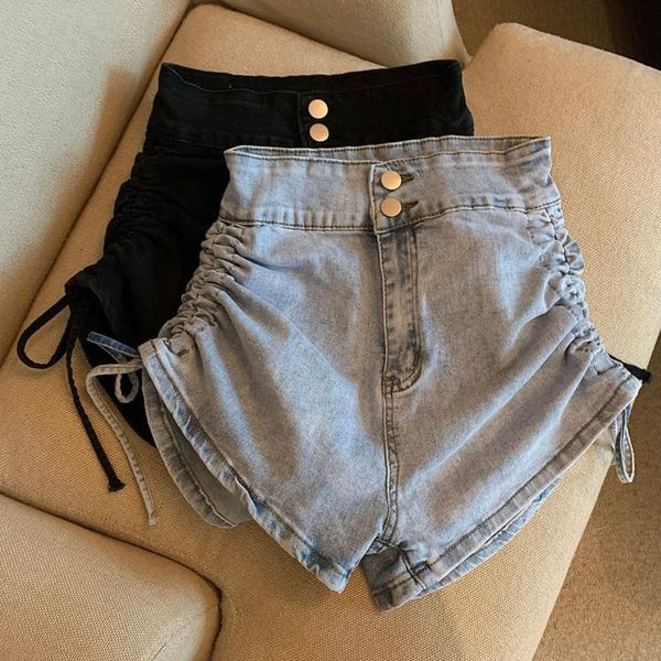women's shorts lucyever vintage drawstring denim women summer high waist jean woman with pocket 2021 button blue short pants, White;black
women's shorts lucyever vintage drawstring denim women summer high waist jean woman with pocket 2021 button blue short pants, White;black