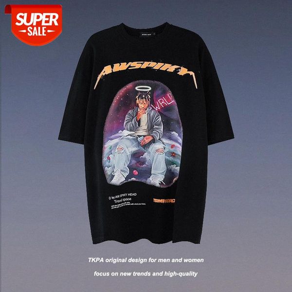 american street retro hip-hop printed t-shirt men's short-sleeved high hiphop summer #5x4j, White;black
american street retro hip-hop printed t-shirt men's short-sleeved high hiphop summer #5x4j, White;black