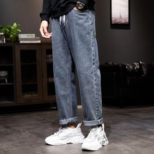men's jeans korean version of the trend all-match hong kong style loose straight pants elastic waist tether fashion brand long, Blue
men's jeans korean version of the trend all-match hong kong style loose straight pants elastic waist tether fashion brand long, Blue