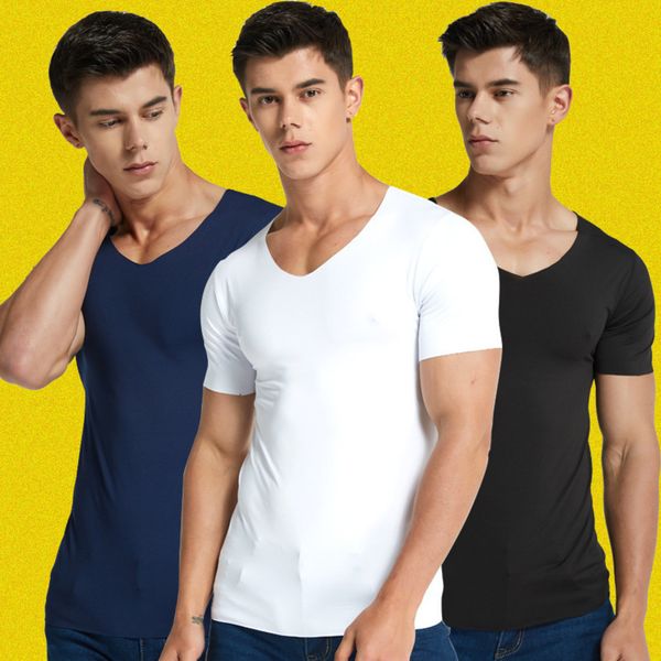 men's thin seamls ice silk t-shirt summer v-neck quick dry slim bottom shirt solid short sve, White;black
men's thin seamls ice silk t-shirt summer v-neck quick dry slim bottom shirt solid short sve, White;black