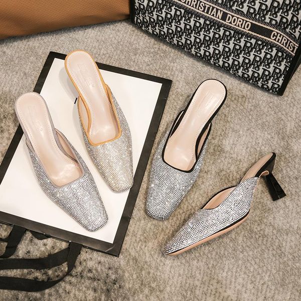 women rhinestone slippers thin high heel slip on mules shoes ladies square toe casual outdoor slides sandal sandals, Black
women rhinestone slippers thin high heel slip on mules shoes ladies square toe casual outdoor slides sandal sandals, Black