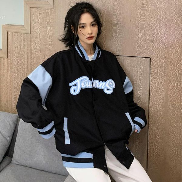 women's jackets autumn jacket women streetwear loose coats oversize baseball uniform casual color matching embroidery single breasted p, Black;brown
women's jackets autumn jacket women streetwear loose coats oversize baseball uniform casual color matching embroidery single breasted p, Black;brown