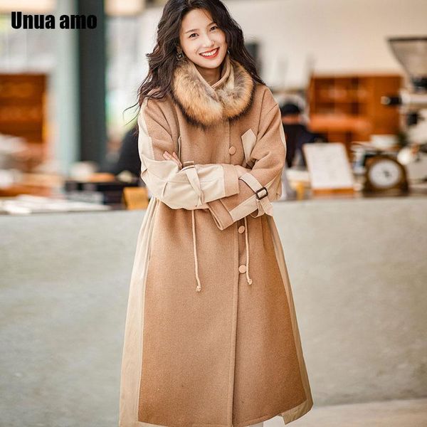 women's wool & blends unua amo 2021 patchwork long coat women luxury real fur collar overcoat winter quilted jacket female tie belt war, Black
women's wool & blends unua amo 2021 patchwork long coat women luxury real fur collar overcoat winter quilted jacket female tie belt war, Black