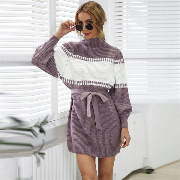 casual dresses women knitted dress 2021 autumn winter office lady belt lace-up sweater lantern sleeve patchwork mini, Black;gray
casual dresses women knitted dress 2021 autumn winter office lady belt lace-up sweater lantern sleeve patchwork mini, Black;gray