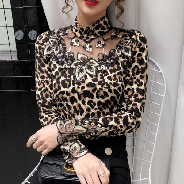 women's t-shirt woman tshirts leopard print stud for long sleeve lace embroidered mujer camisetas, White
women's t-shirt woman tshirts leopard print stud for long sleeve lace embroidered mujer camisetas, White