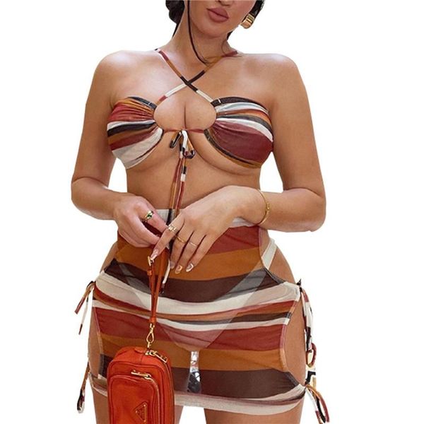one-piece suits summer women beachwear hollow slim swimsuit set stripes halter neck backless crop + hollow-out lace-up skirt
one-piece suits summer women beachwear hollow slim swimsuit set stripes halter neck backless crop + hollow-out lace-up skirt