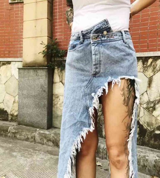 european and american personality design in the long section of irregular split fork trimming denim skirt, Black
european and american personality design in the long section of irregular split fork trimming denim skirt, Black