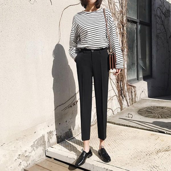 women's pants & capris women casual straight black high waist fashion trousers ol office lady, Black;white
women's pants & capris women casual straight black high waist fashion trousers ol office lady, Black;white