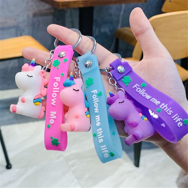 

cute silicone big unicorn keychain fruits multicolors horse key rings holder alloy keychains for women girls gift, Silver