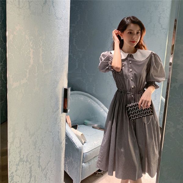 casual dresses vintage short puff sleeve plaid for women 2021 summer korean fashion pleated midi dress bnwf, Black;gray
casual dresses vintage short puff sleeve plaid for women 2021 summer korean fashion pleated midi dress bnwf, Black;gray