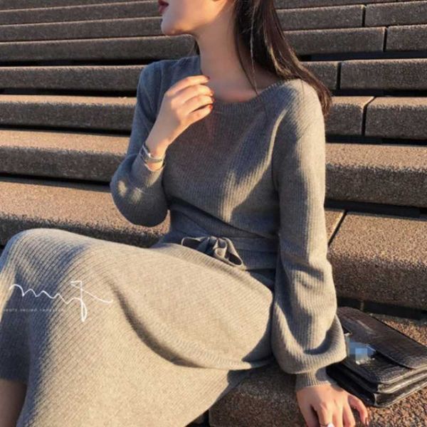 casual dresses women's sweater elegant korean puff sleeve knitted dress 2021 autumn winter female sashes midi party, Black;gray
casual dresses women's sweater elegant korean puff sleeve knitted dress 2021 autumn winter female sashes midi party, Black;gray