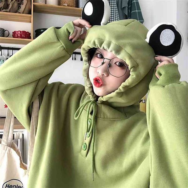 women autumn thick loose sweatshirt harajuku letters printed lovely frog casual hooded hoodies pullover female thicken 210519, Black
women autumn thick loose sweatshirt harajuku letters printed lovely frog casual hooded hoodies pullover female thicken 210519, Black
