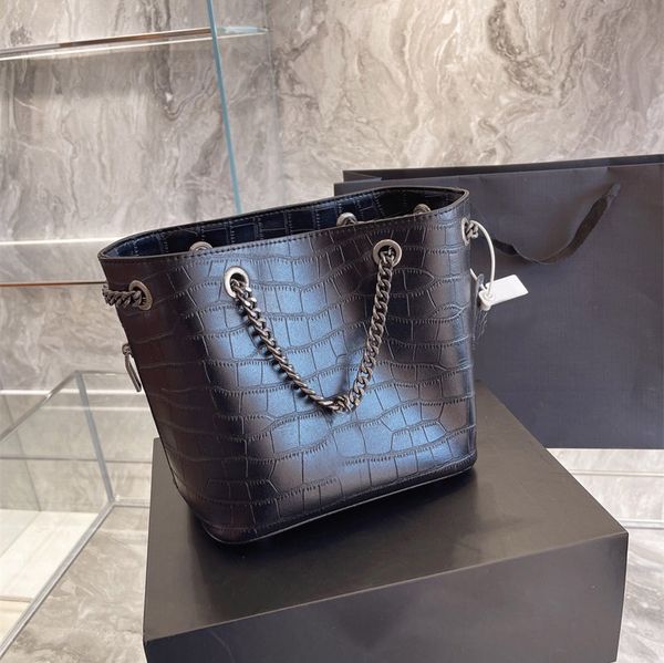 luxury design black bucket bags 2 styles lines leather handbag with metal chain high capacity womens shopping bag cool fashion pocket
luxury design black bucket bags 2 styles lines leather handbag with metal chain high capacity womens shopping bag cool fashion pocket