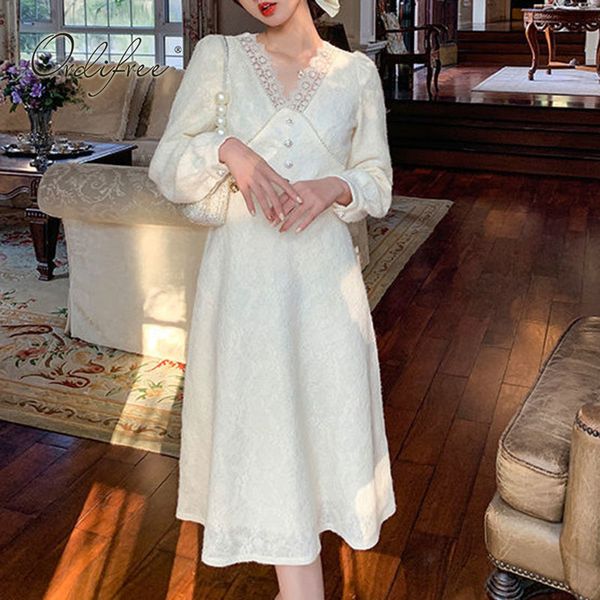 spring autumn women white lace long sleeve v neck buttons vintage tunic party midi dress large size 4xl 210415, Black;gray 
spring autumn women white lace long sleeve v neck buttons vintage tunic party midi dress large size 4xl 210415, Black;gray