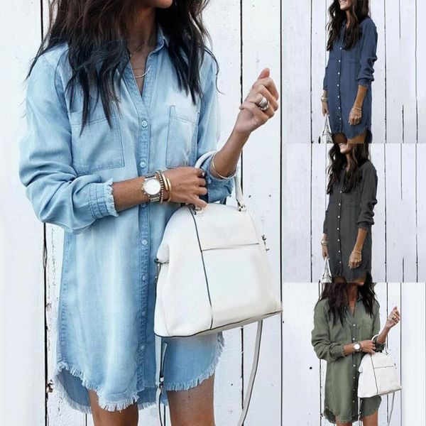 casual dresses women clothing autumn denim mini dress office lady turn down collar buttons long sleeve fringe shirt vestidos, Black;gray
casual dresses women clothing autumn denim mini dress office lady turn down collar buttons long sleeve fringe shirt vestidos, Black;gray