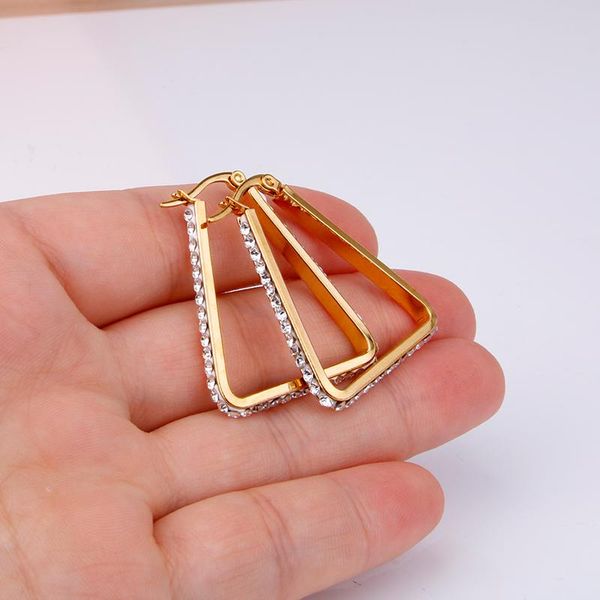 hoop & huggie gold color stainless steel earring for women crystal triangle shape ear accessories jewelry 2021 fashion earrings, Golden;silver
hoop & huggie gold color stainless steel earring for women crystal triangle shape ear accessories jewelry 2021 fashion earrings, Golden;silver