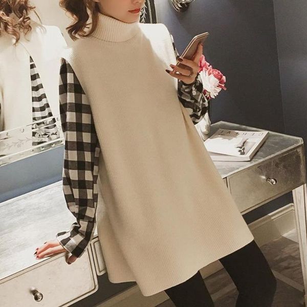 two piece dress elegant sets women solid turtleneck knited sweater and plaid long sleeve t-shirts set korean office causal suits, White
two piece dress elegant sets women solid turtleneck knited sweater and plaid long sleeve t-shirts set korean office causal suits, White