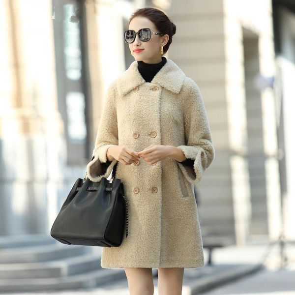 women's fur & faux 100% wool coat female sheep shearling long coats winter jacket women korean pink jackets suede lining my3736, Black
women's fur & faux 100% wool coat female sheep shearling long coats winter jacket women korean pink jackets suede lining my3736, Black