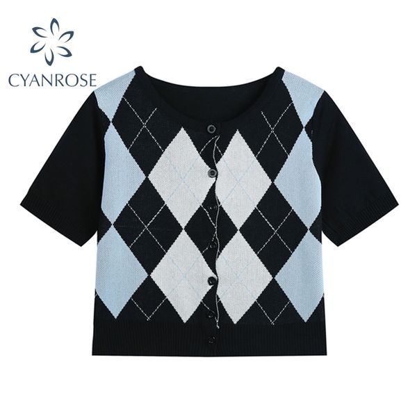 women's preppy style knitted crop cardigan black&blue diamond-shaped lattice patchwork blouses o neck buttons vintage 210430, White
women's preppy style knitted crop cardigan black&blue diamond-shaped lattice patchwork blouses o neck buttons vintage 210430, White