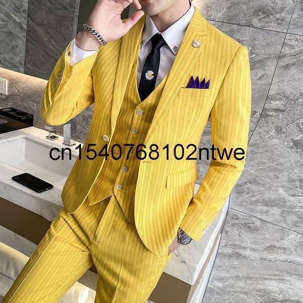 men's bright color suit three piece one button bridegroom dress korean stage performance slim striped suits & blazers, White;black
men's bright color suit three piece one button bridegroom dress korean stage performance slim striped suits & blazers, White;black