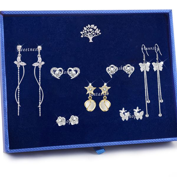 s925 sterling silver earrings one week earring set women's combination exquisite fashion long bow earrings, Black
s925 sterling silver earrings one week earring set women's combination exquisite fashion long bow earrings, Black
