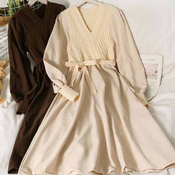 casual dresses knitted stitching bow tie high waist midi dress female autumn v-neck long-sleeve large swing sweater knit elegant vestidos, Black;gray
casual dresses knitted stitching bow tie high waist midi dress female autumn v-neck long-sleeve large swing sweater knit elegant vestidos, Black;gray
