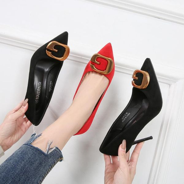 dress shoes workplace temperament mori women's singles metal buckle pointed high heels plus size, Black
dress shoes workplace temperament mori women's singles metal buckle pointed high heels plus size, Black