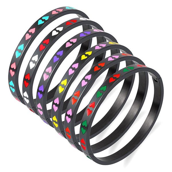 bangle simple titanium steel color enamel bracelet female peach heart snap drip heart-shaped stainless, Black
bangle simple titanium steel color enamel bracelet female peach heart snap drip heart-shaped stainless, Black