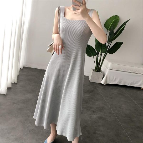 casual dresses european summer square collar sleeveless ice silk knitted mid-length sling women fashion streetwear 2021, Black;gray
casual dresses european summer square collar sleeveless ice silk knitted mid-length sling women fashion streetwear 2021, Black;gray