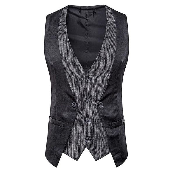 men's vests mens suit vest splicing v neck herringbone satin single breasted slim fit for formal business leisure male clothing, Black;white
men's vests mens suit vest splicing v neck herringbone satin single breasted slim fit for formal business leisure male clothing, Black;white