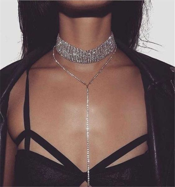 fashion personality jewelry popular band neck multi-layer necklace full diamond long neck chain necklace for women, Silver
fashion personality jewelry popular band neck multi-layer necklace full diamond long neck chain necklace for women, Silver