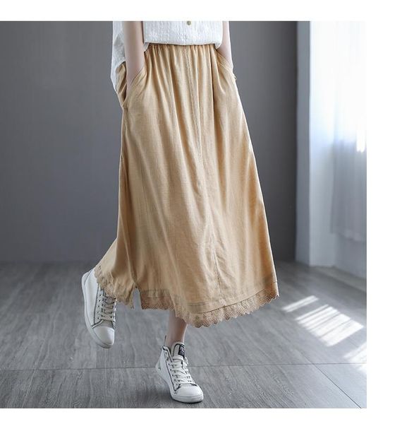 spring women solid color skirts literary cotton linen lace loose casual skirt, Black
spring women solid color skirts literary cotton linen lace loose casual skirt, Black