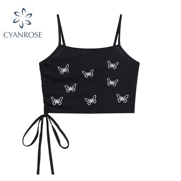 womens butterfly print y2k black camisole vintage streetwear lace-up clubwear spaghetti strap sleeveless chic camis 210417, White 
womens butterfly print y2k black camisole vintage streetwear lace-up clubwear spaghetti strap sleeveless chic camis 210417, White