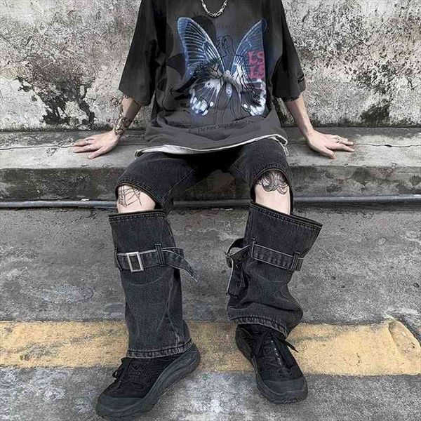 style detachable zipper ribbon women pants distressed washed wide-leg jeans high street asian hip hop trousers loose trend, Black
style detachable zipper ribbon women pants distressed washed wide-leg jeans high street asian hip hop trousers loose trend, Black