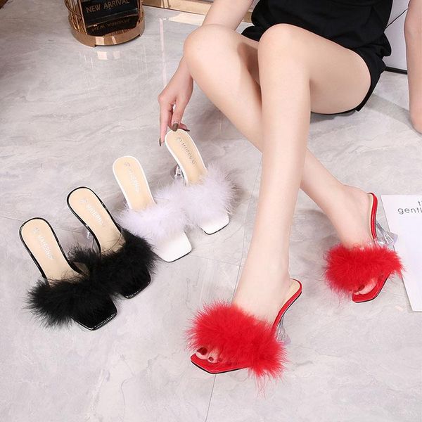 women slippers mules shoes fur design thin high heels sandals slides open toe silver party pump, Black
women slippers mules shoes fur design thin high heels sandals slides open toe silver party pump, Black
