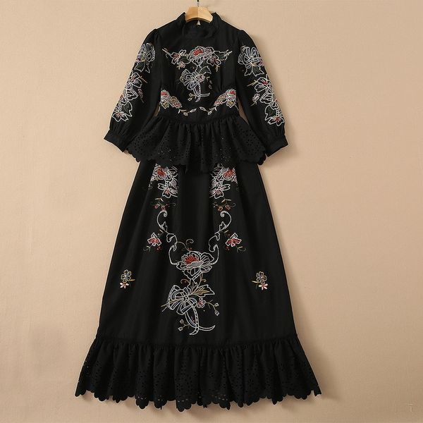 casual dresses european and american women's wear for spring seven-point sleeve collar flower embroidery fashion black dress 5waw, Black;gray
casual dresses european and american women's wear for spring seven-point sleeve collar flower embroidery fashion black dress 5waw, Black;gray
